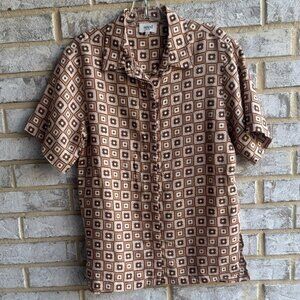 Seed Heritage Short Sleeve Button Front Collared 100% Linen Shirt Women's Size 6